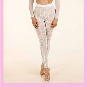 White Ruched Mesh Leggings